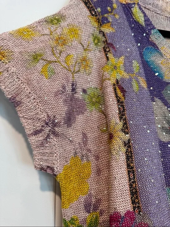 NWT Etro Pink Floral Patchwork Short-Sleeve Knit Top Size IT-48 - Picture 3 of 7